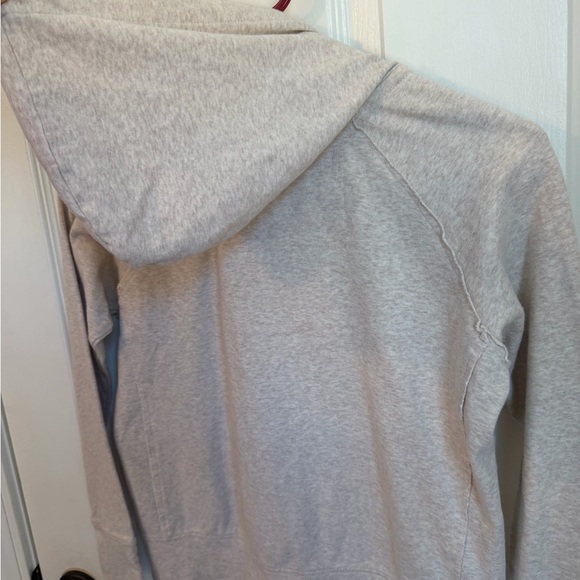 5/$10 | Oatmeal Colored Zip-Up Hoodie with Raw Hem Detail - Picture 7 of 9